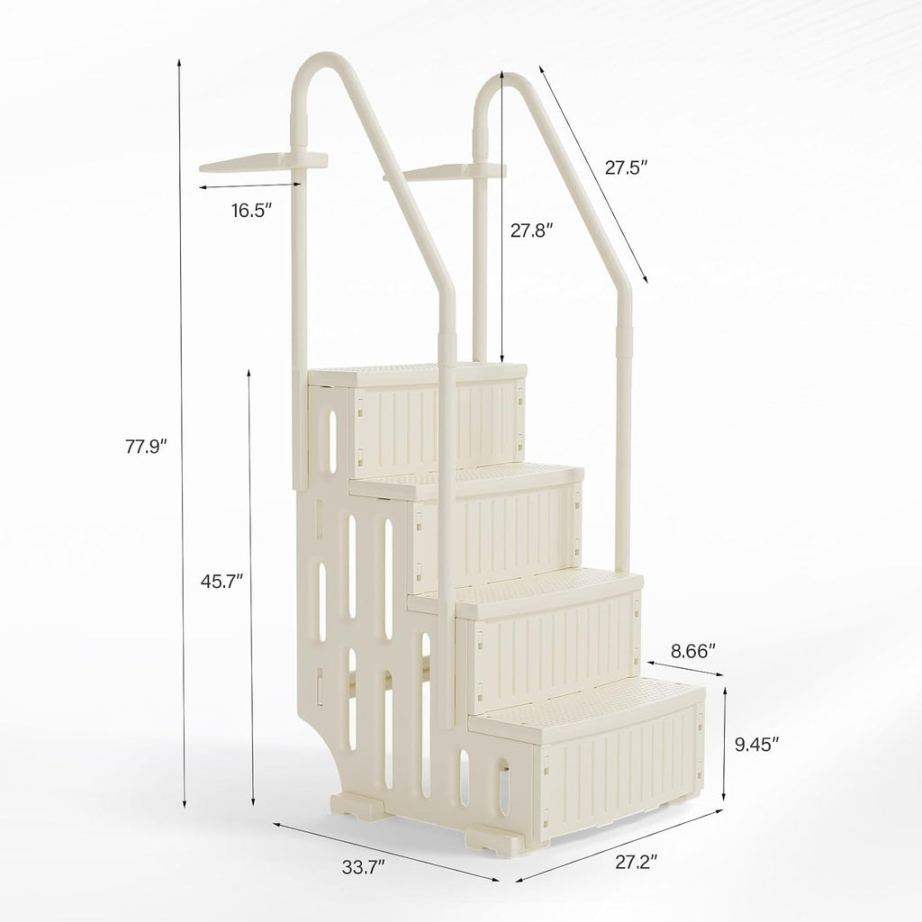 VINGLI Pool Ladder Heavy-Duty Safety Step for Above Ground Pools Stair Entry System with Handrails, Beige (Full Beige, 4 Steps)