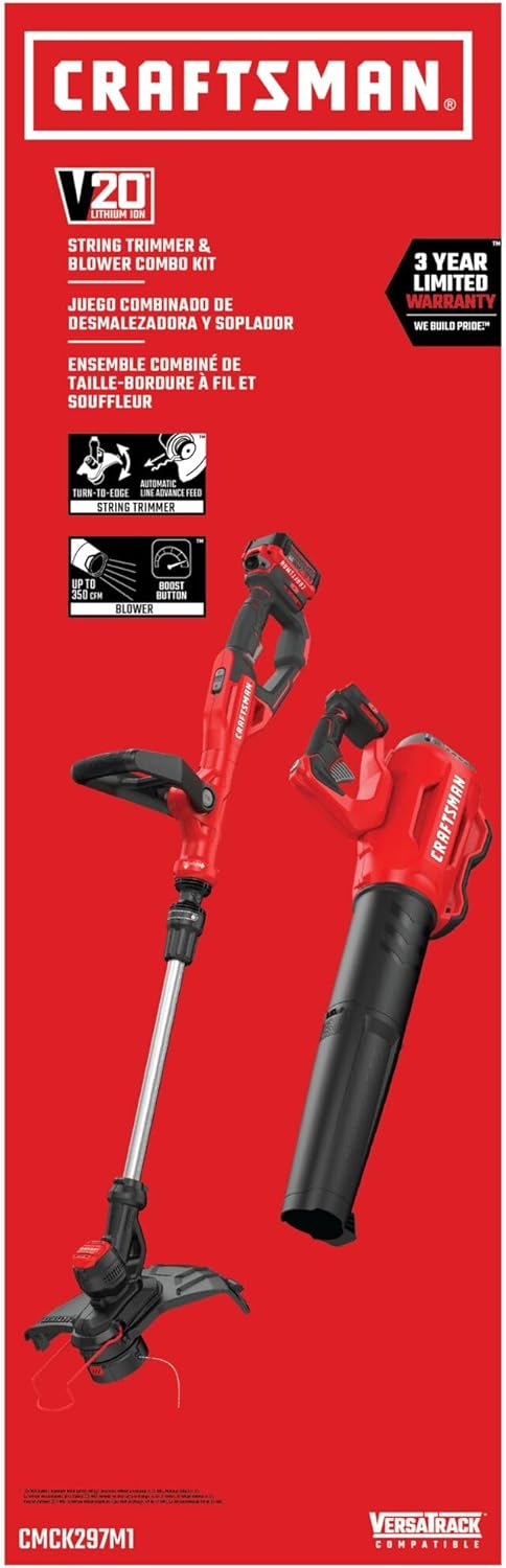 CRAFTSMAN V20 String Trimmer and Leaf Blower Combo Kit, Cordless (CMCK297M1)