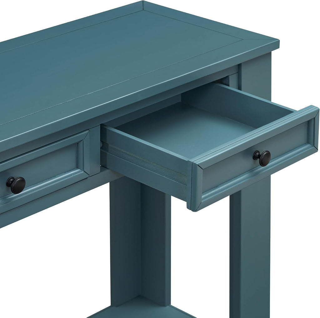 LKTART Solid Wood Console Table,63 in Long Sofa Table Entryway Table with 4 Drawers and Bottom Shelf for Hallway Living Room Couch Table,Easy Assembled (63' Dark Blue)