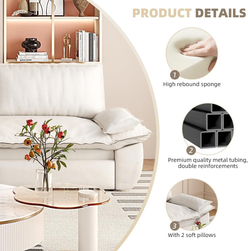 Velvet 73.2'' Queen Size Sleeper Sofa Bed, Loveseat 3-in-1 Convertible Sofabed, Love Seat Pullout Couch, Space Saving for Living Room, Apartment - Beige-White