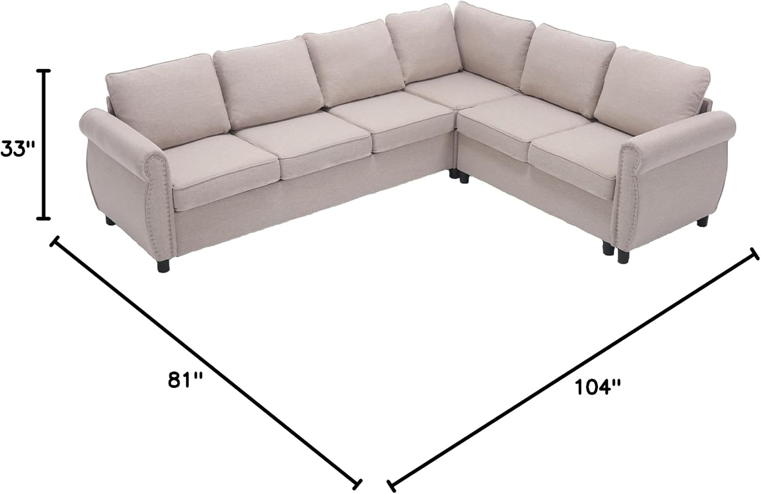 104'' Pull Out Couch, Convertible Sleeper Sofa Bed Queen, Upholstered Sectional Sofa with Mattress, 6-Seater L-Shaped Couch, Modern Sectional Couches for Living Room, Apartment, Studio, Beige