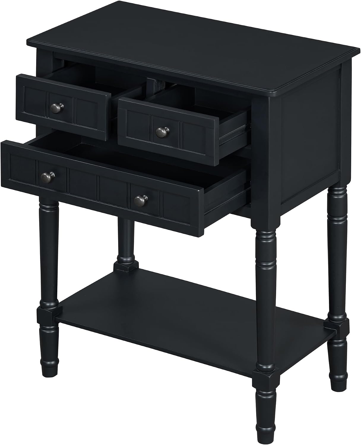 Merax Narrow Console Table, Elegant Slim Entryway Table Sofa Table with Three Storage Drawers and Bottom Shelf for Entryway for Hallway, and Living Room (Black)
