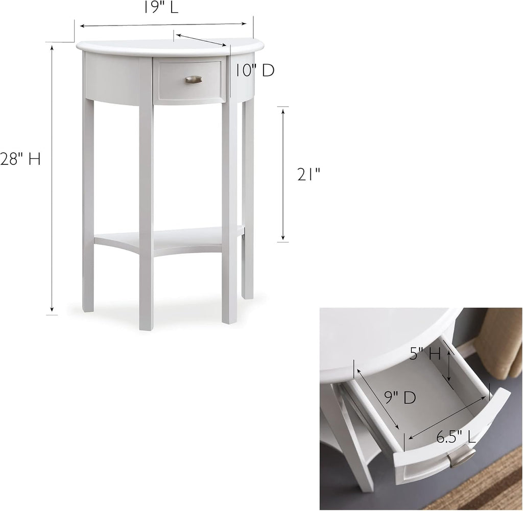 Leick Home 9030-WT Assembled One Drawer Demilune Hall Console with Shelf, Cottage White