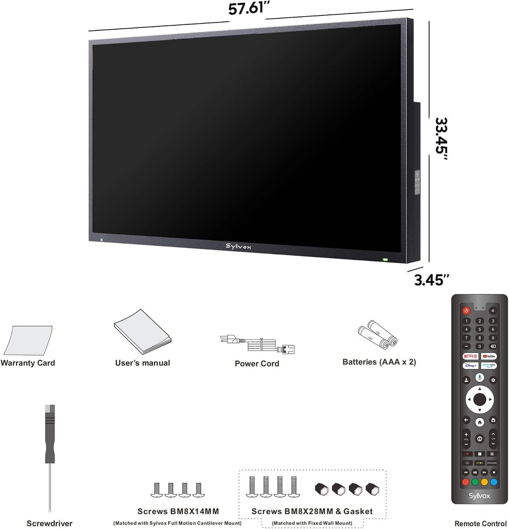 SYLVOX New 65' Outdoor Smart TV, Superior Waterproof Performance, Upgraded Matte Finish for Enhanced Anti-Glare Effect, Full Metal, with Dolby Atmos, 1000nits, Partial Sun Deck Pro 3.0+ Series