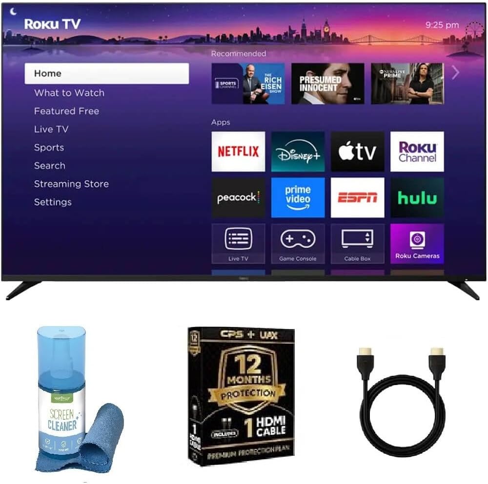 Roku 55 Inch Class Pro Series 4K QLED Mini-LED Smart TV with HDR, Voice Remote, Wi-Fi 6, Dolby Vision, 12 Month CPS Warranty, HDMI Cable and Screen Cleaner for Home Entertainment Streaming (55 inch)