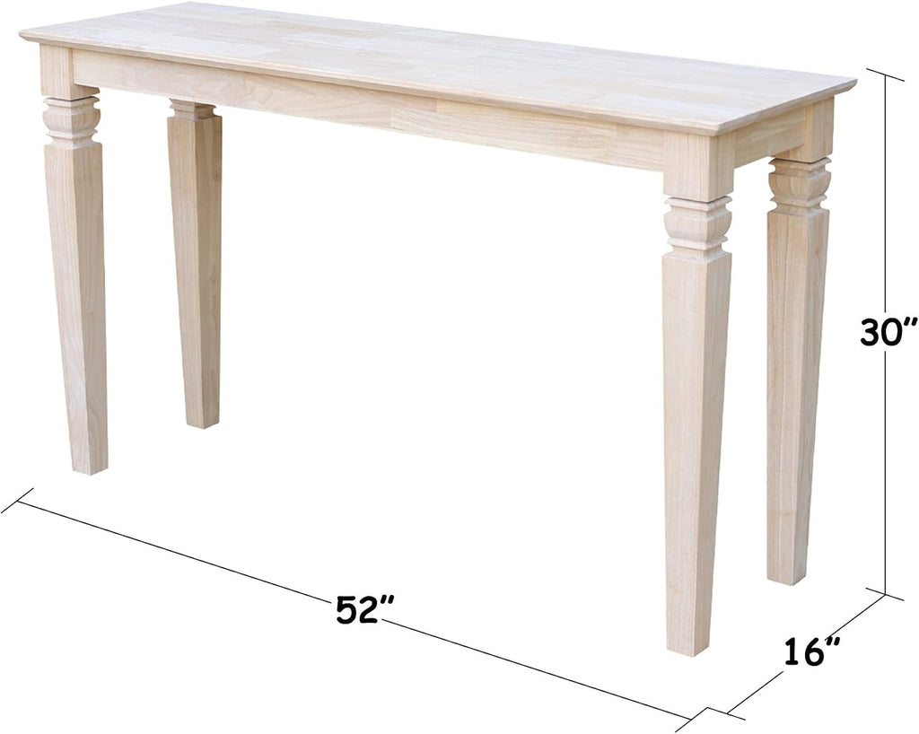 IC International Concepts, Java Console Table, Solid Real Wood, Sturdy Parawood, Living Room/Family Room/Entryway, 50LBS capacity, 52'W x 16'D x 30'H, Paint/Stain Ready, Unfinished