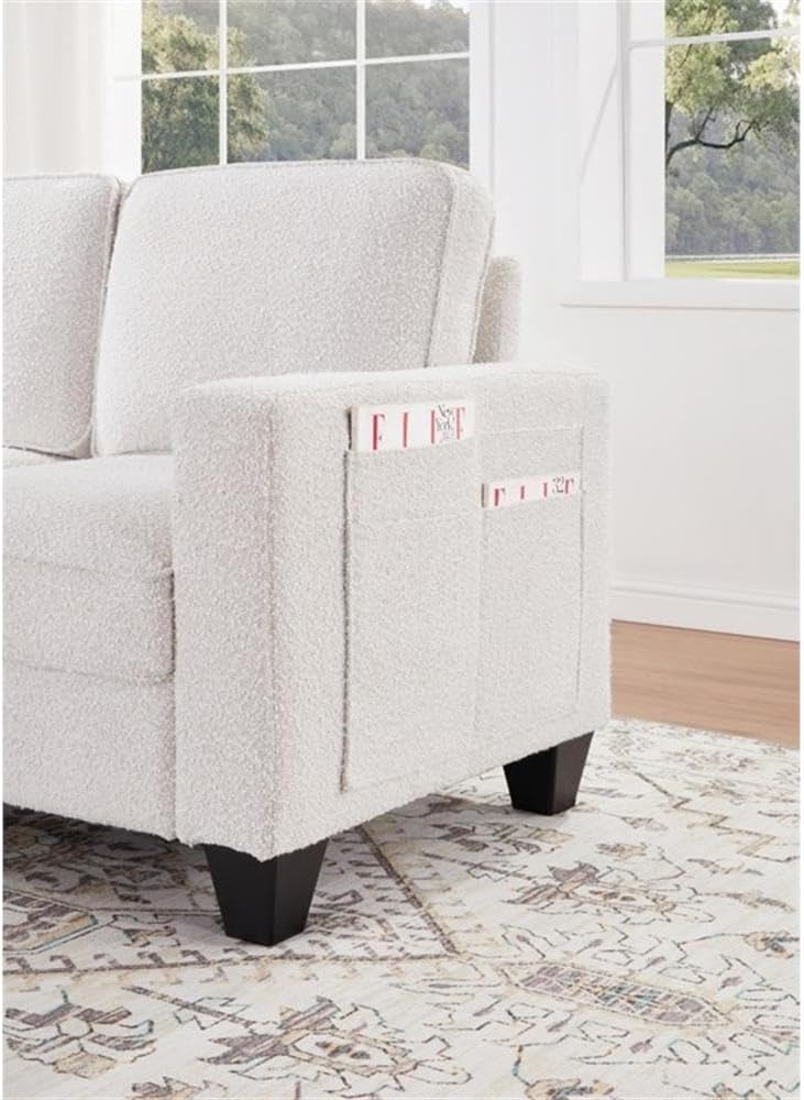BOWERY HILL Transitional 72.5' W Boucle Fabric Sofa with Built-in USB Charging Port and Functional Side Pockets in Beige