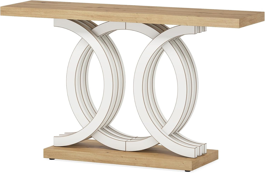 Tribesigns 55 in Console Table with Geometric Base, Modern Hallway Table, Wooden Entryway Table, Foyer Sofa Table, Unique Long Accent Table for Decoration and Organization (White) Brand