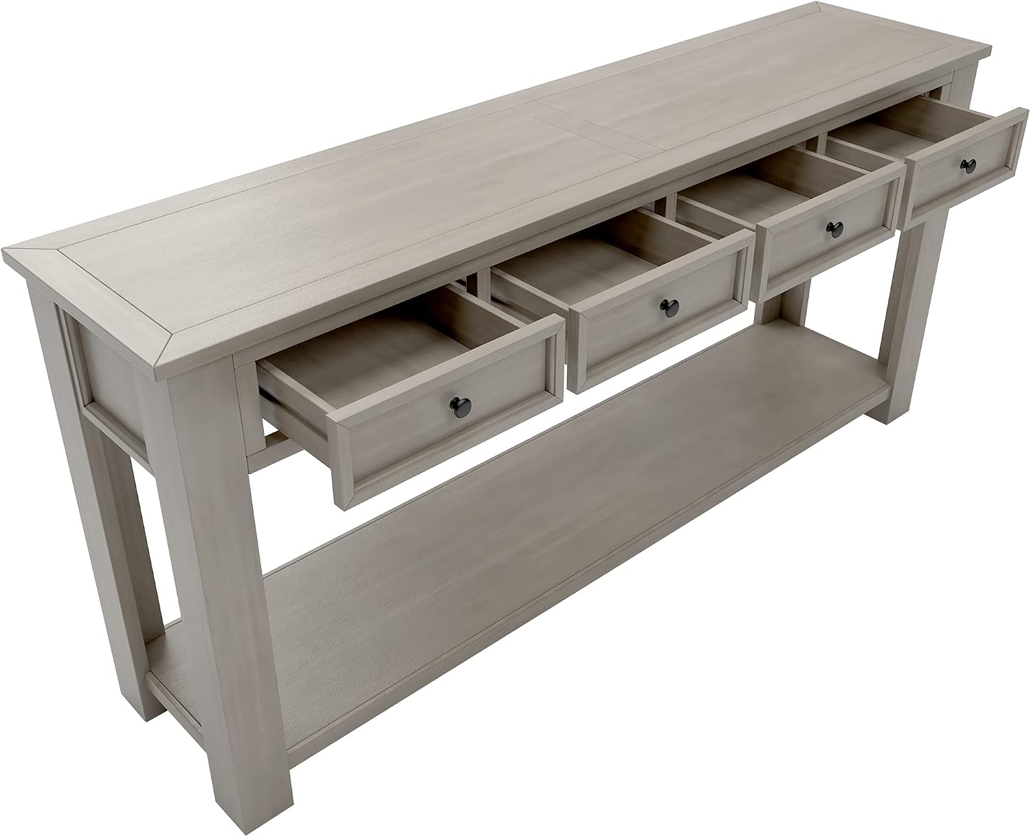 LKTART Solid Wood Console Table,Long Sofa Table Entryway Table with 4 Drawers and Bottom Shelf for Hallway Living Room Couch Table,Easy Assembled (63' Gray Wash)