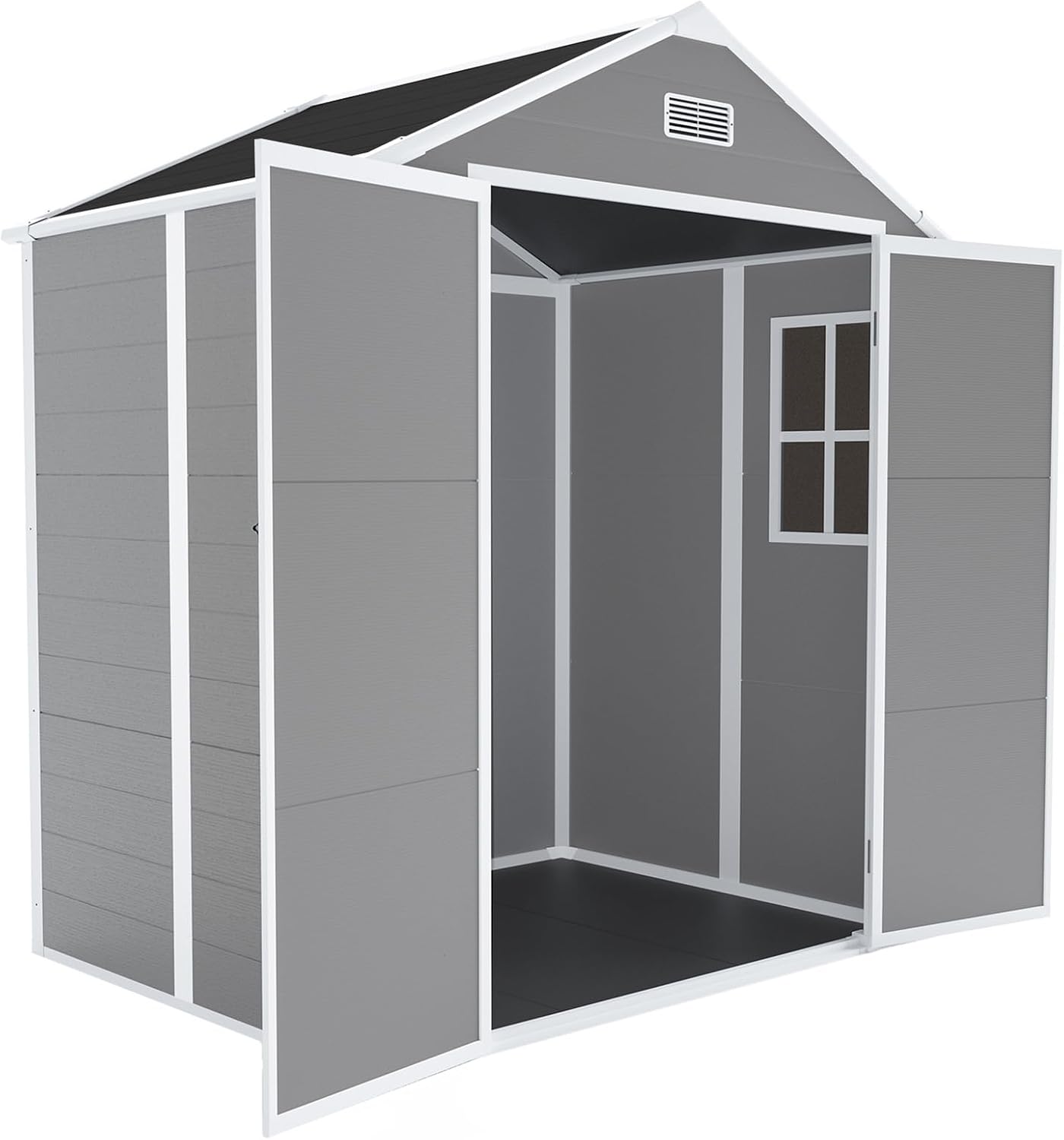 6 x 5 FT Resin Outdoor Storage Shed, Plastic Garden Shed with Floor, Large Storage Space, Lockable Doors & Windows, Plastic Tool Shed, 12mm Thick PP Board (6X5 FT)