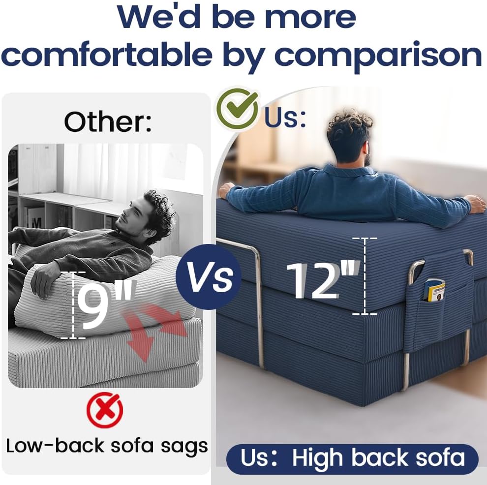 GEARIVY Folding Sofa Bed Convertable Corduroy Couch King Size Floor Sleeper 4-in-1 DIY Combination Modular Sofa Fold Out Futon Lounge Comfy Foldable Lazy cama for Living Room
