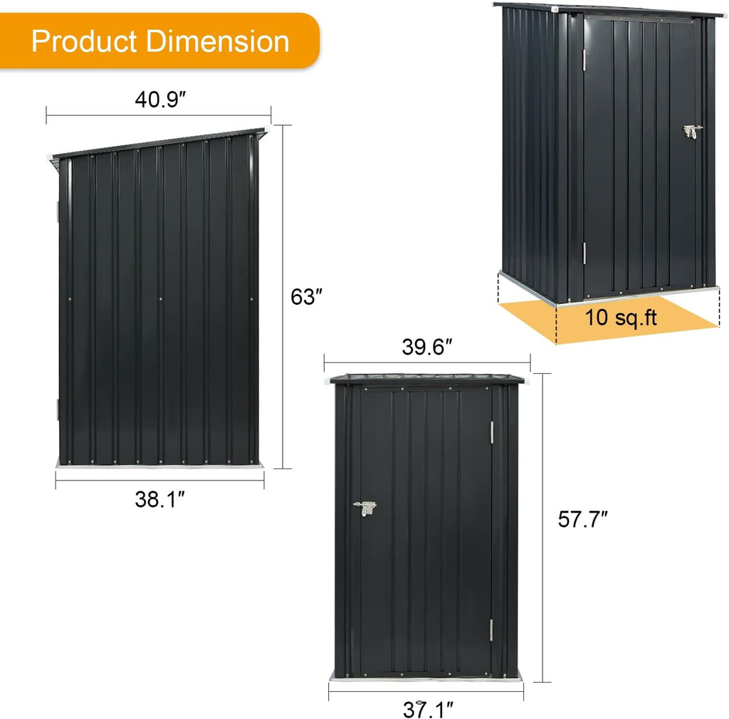 Outdoor Storage Shed, 3 x 3 FT Metal Steel Garden Shed with Single Lockable Door, Small Shed Outdoor Steel Utility Tool Shed for Backyard Patio Garden Lawn, Grey