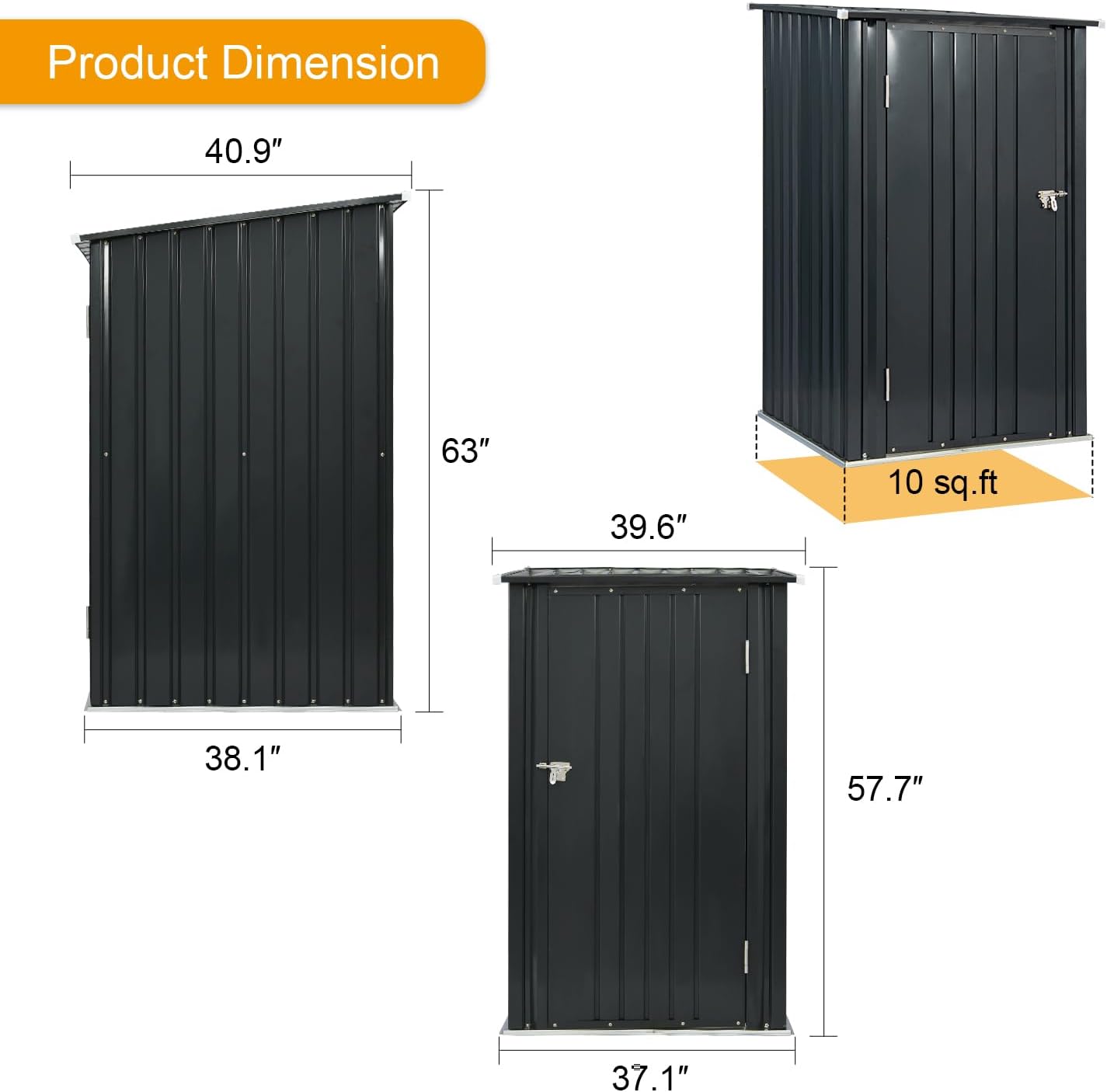 Outdoor Storage Shed, 3 x 3 FT Metal Steel Garden Shed with Single Lockable Door, Small Shed Outdoor Steel Utility Tool Shed for Backyard Patio Garden Lawn, Grey