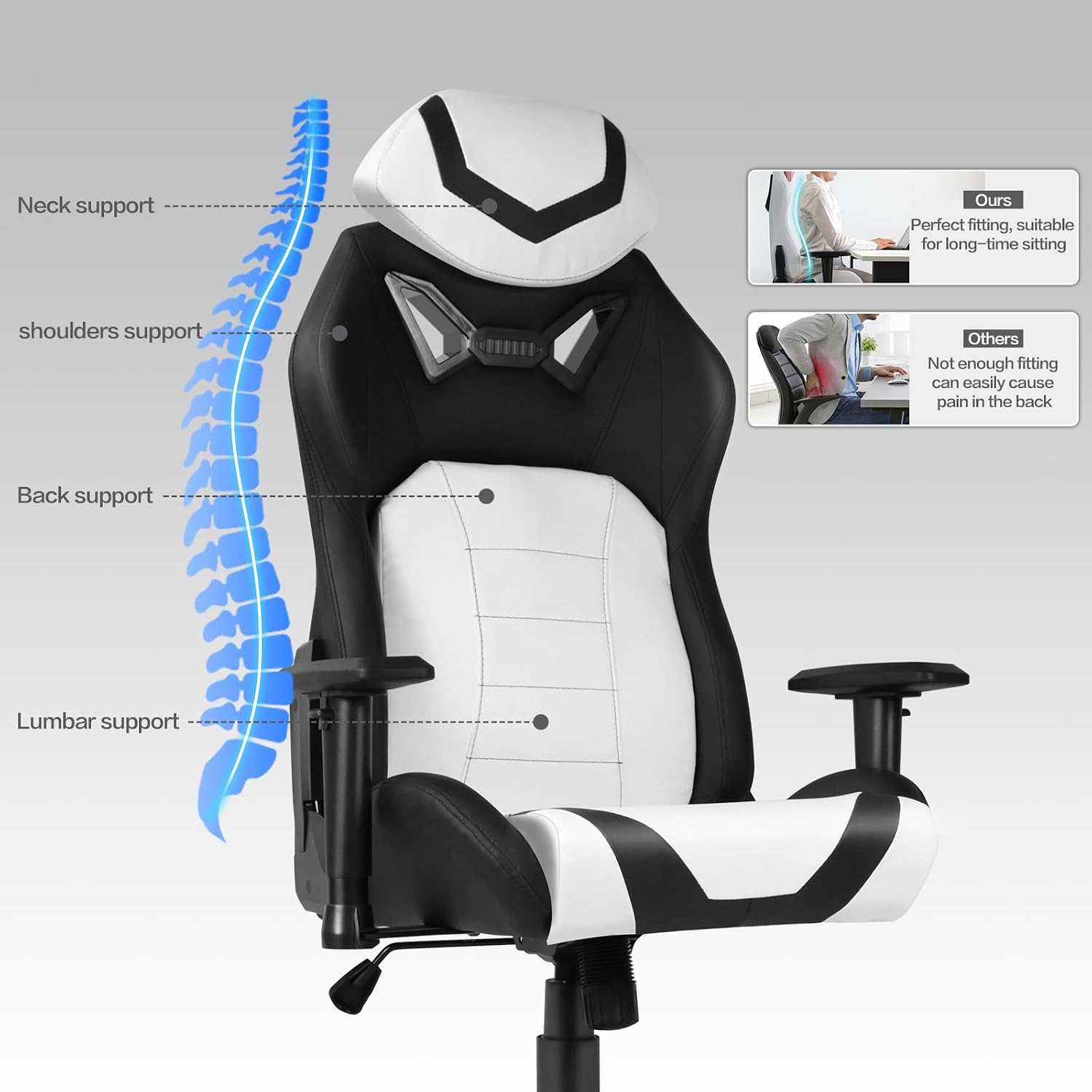 Modern-Depo Ergonomic Gaming Chairs for Adults with High-Density Memory Foam | Swivel Comfortable Office Chair, Big and Tall Video Game Chair, High Back Computer Chair for Home, Office, White Black