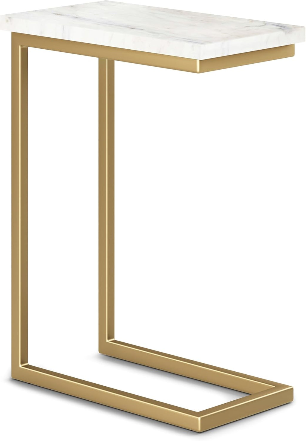 SIMPLIHOME Skyler Metal Table - 18' Wide x 24' High Solid Iron C-Side Table with Genuine White Marble Top in Gold, Contemporary Accent End Table for Living Room or Home Office with Slide-Under Design