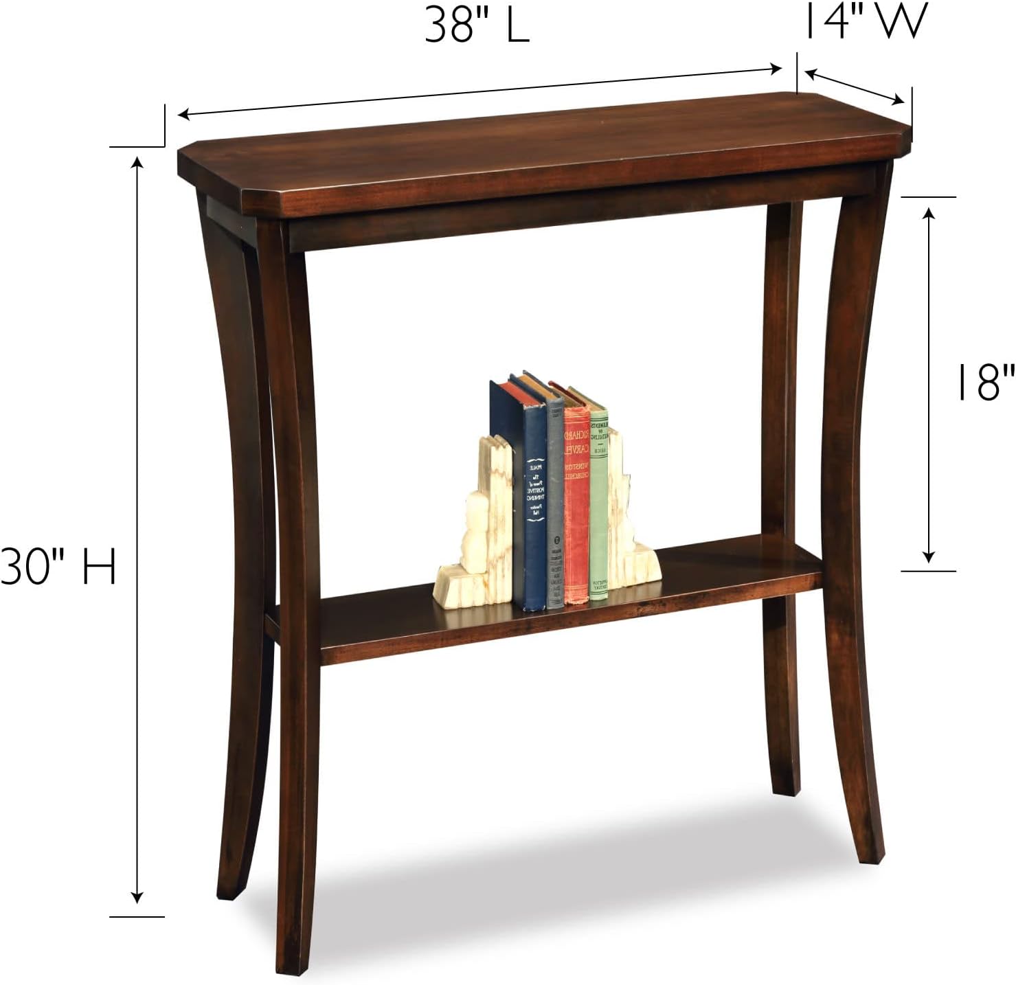 Leick Home Boa Console Table, Solid Wood, Bottom Display Shelf, Narrow Depth, Easy-Assembly, For Living Room/Hallway, Chocolate Cherry, 38.0 in. W x 14.0 in. D x 30.0 in. H, 10332