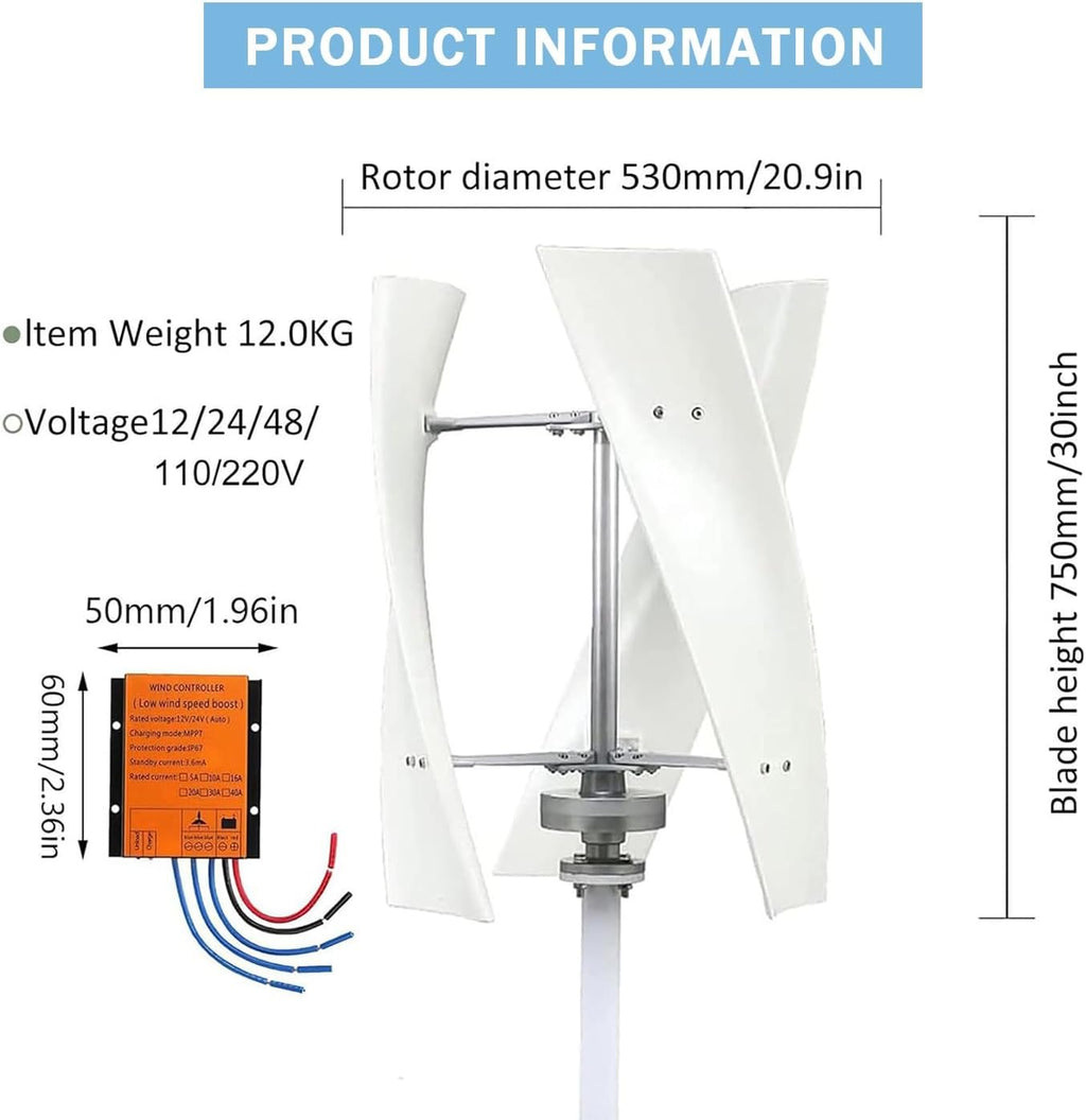 18000W Wind Turbine Generator Kit for Home & Business - Vertical Wind Mill with Controller for Industrial Energy Supply (White, 12V) - Eco-Friendly Power Solution