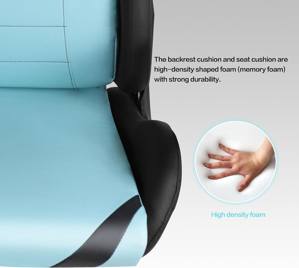 Modern-Depo Ergonomic Gaming Chairs for Adults with High-Density Memory Foam | Swivel Comfortable Office Chair, Big and Tall Video Game Chair, High Back Computer Chair for Home, Office, Cyan Black