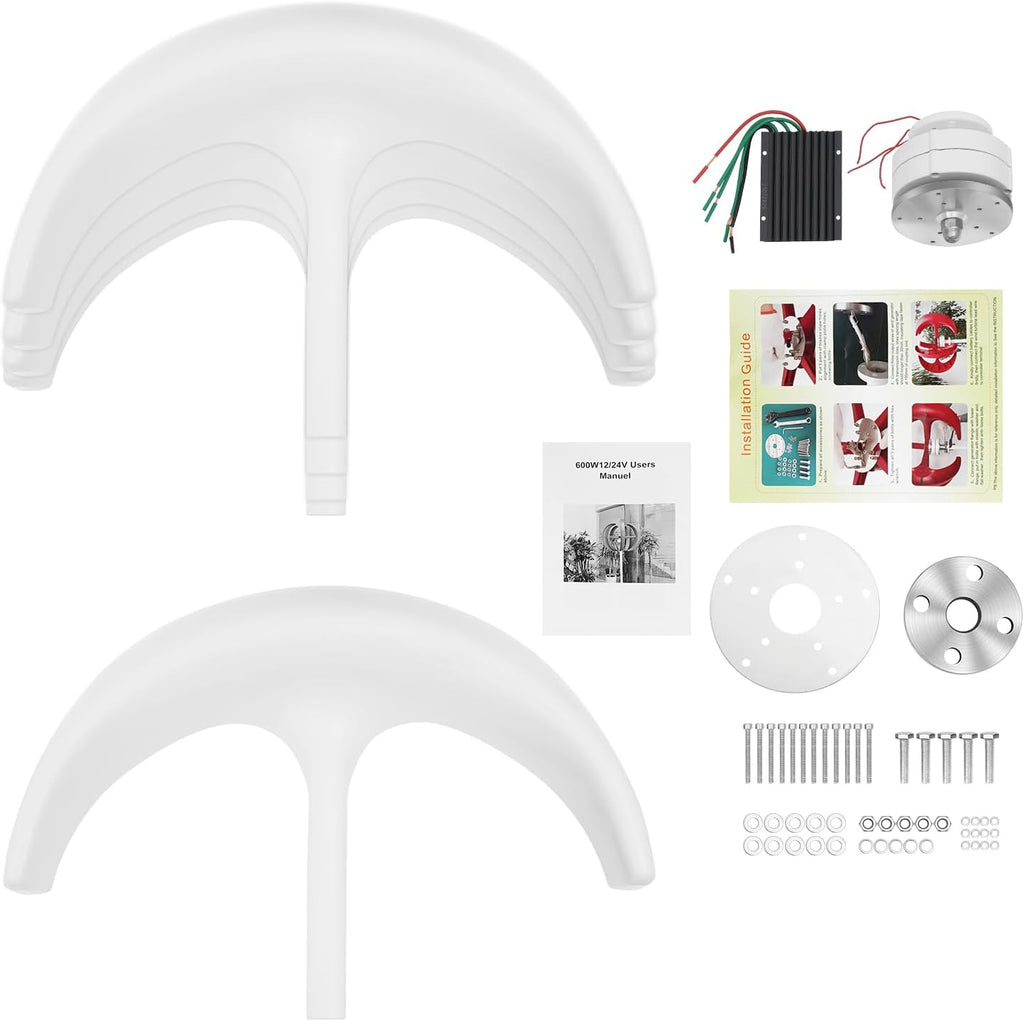 Wind Turbine Generator, 600W 24V Automatic Windmill Power Generator 5-Blade Home Wind Turbine System with Controller, Home Windmill Power Equipment Kit for Boats, Gazebos, Chalets