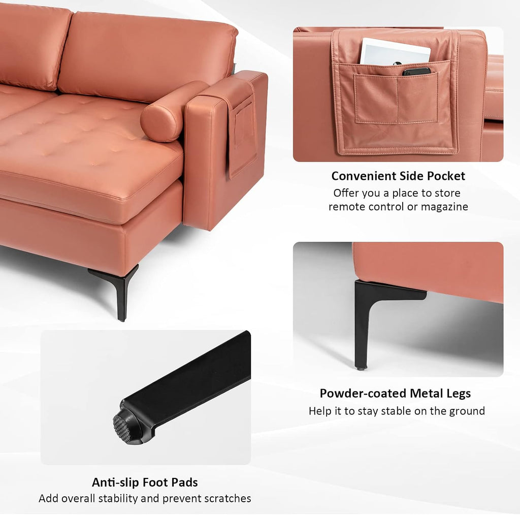 Giantex 97' Large Couch, 3 Seat Sectional Sofa Set, L-Shaped Modular Sleeper with Convertible Chaise Lounge, USB Ports, 3-Hole Socket, Storage Box, 2 Bolsters, Family Apartment Living Room