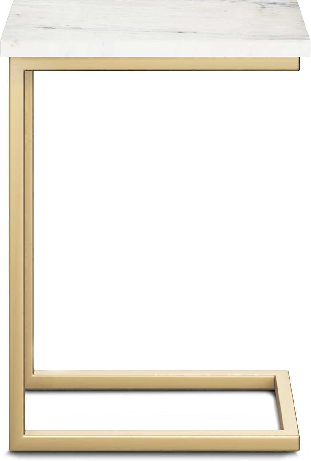 SIMPLIHOME Skyler Metal Table - 18' Wide x 24' High Solid Iron C-Side Table with Genuine White Marble Top in Gold, Contemporary Accent End Table for Living Room or Home Office with Slide-Under Design
