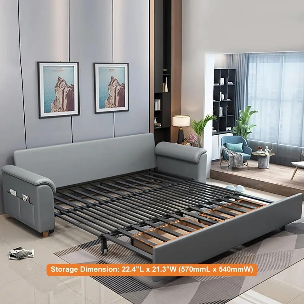 homary 74' Queen Sleeper Sofa Bed – 2-Seater Convertible Couch with Pull-Out Bed with Storage Drawers & Side Pockets, for Apartment Living Room (Light Gray)