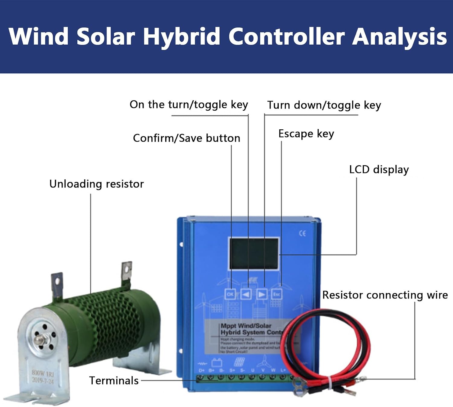 Wind Solar Hybrid Charge Controller 12000W Wind Solar Turbine Generator Controller with Dump Load, 12V/24V/48V Automatic Controller for Home, Boat, Street Light,48V