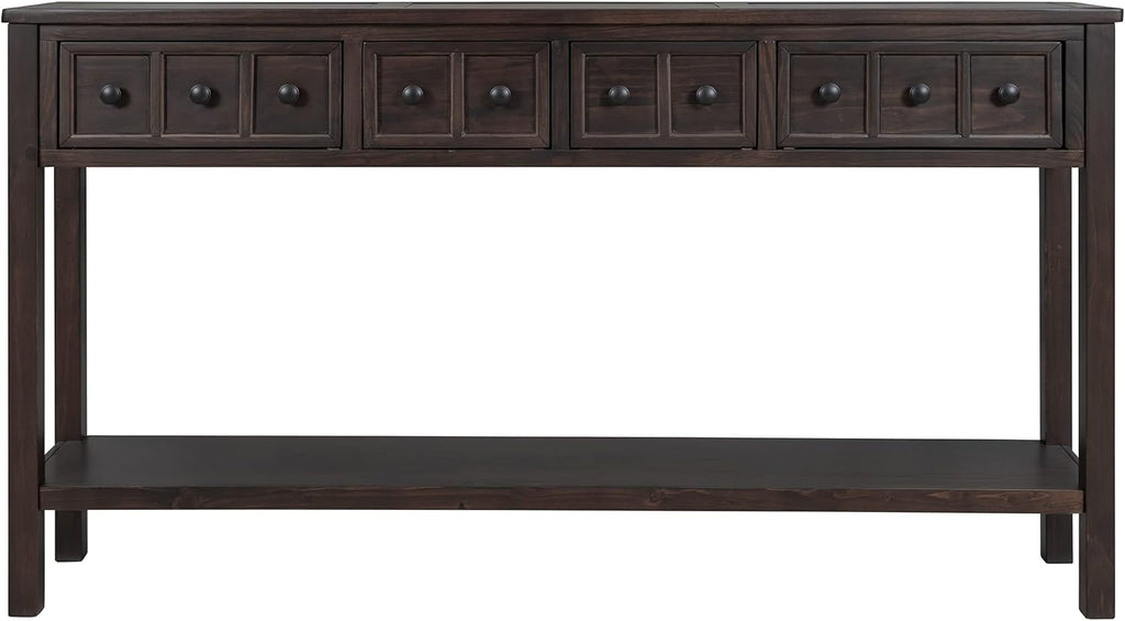 Merax Solid Wood Entryway Table with Storage Drawers, 60' Long Sofa Table Bebind Couch with Bottom Shelf, Rustic Console Tables, Espresso