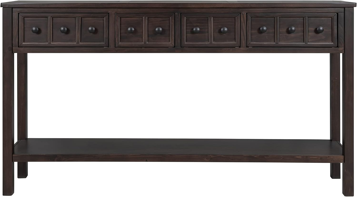 Merax Solid Wood Entryway Table with Storage Drawers, 60' Long Sofa Table Bebind Couch with Bottom Shelf, Rustic Console Tables, Espresso