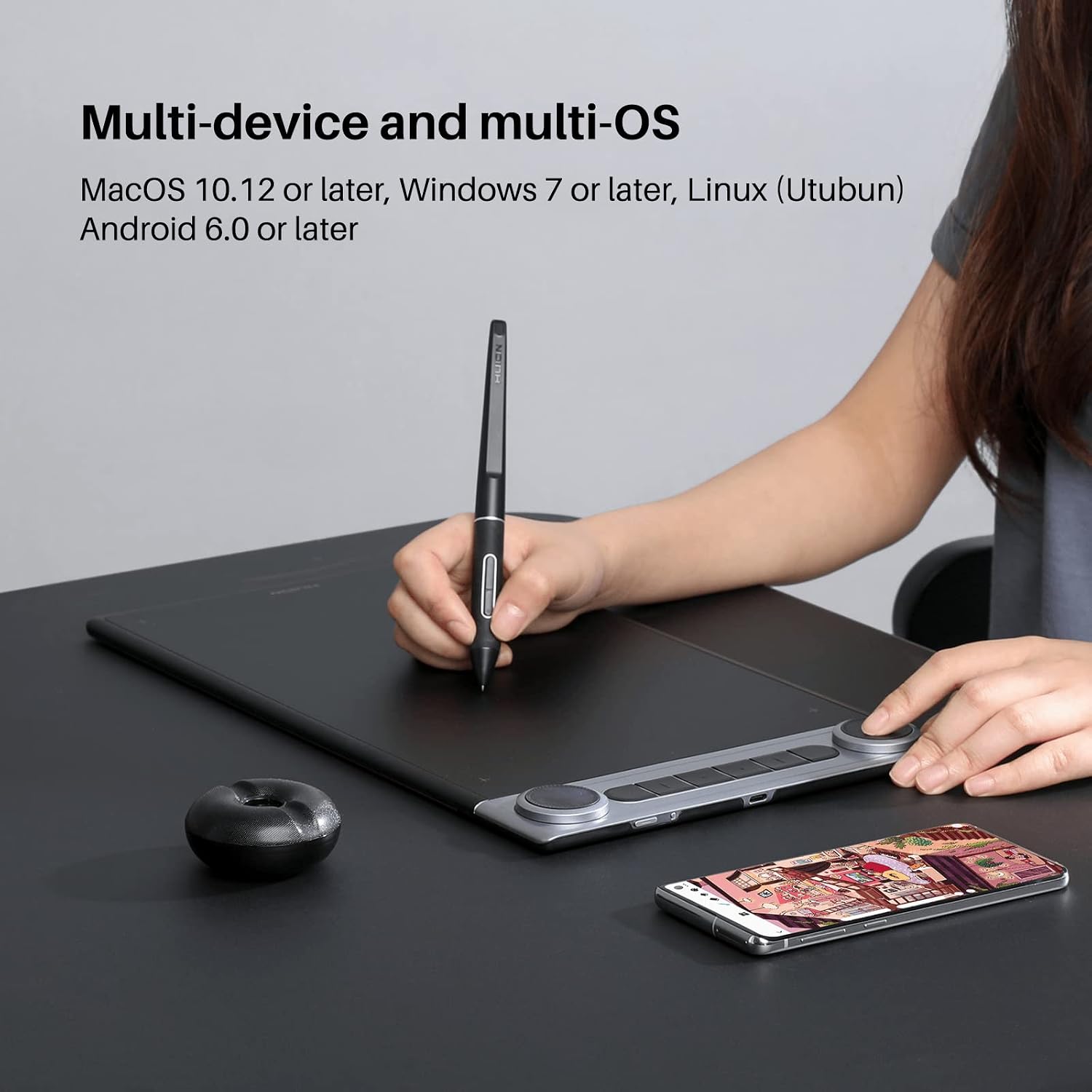 HUION Inspiroy Dial 2 Bluetooth Wireless Graphics Drawing Tablet with Dual Dials Bundle with Sketelon Glove for Digital Art, Animation and Graphics Design