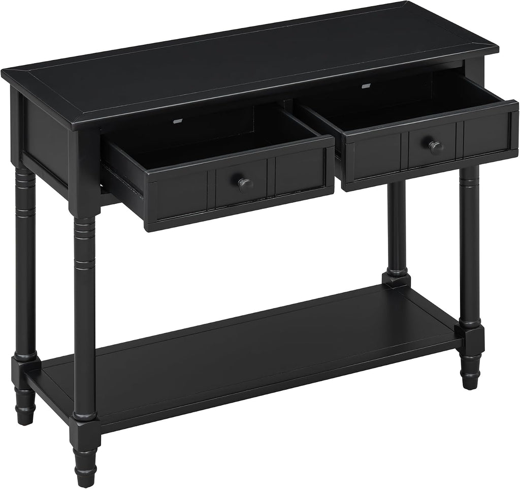 Knocbel Antique Entry Console Table with 2 Drawers & Bottom Open Shelf, Wood Sofa Tables for Entryway Hallway Living Room, 35.34' W x 13.8' D x 30.25' H, Black