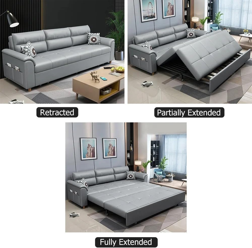 homary 74' Queen Sleeper Sofa Bed – 2-Seater Convertible Couch with Pull-Out Bed with Storage Drawers & Side Pockets, for Apartment Living Room (Light Gray)