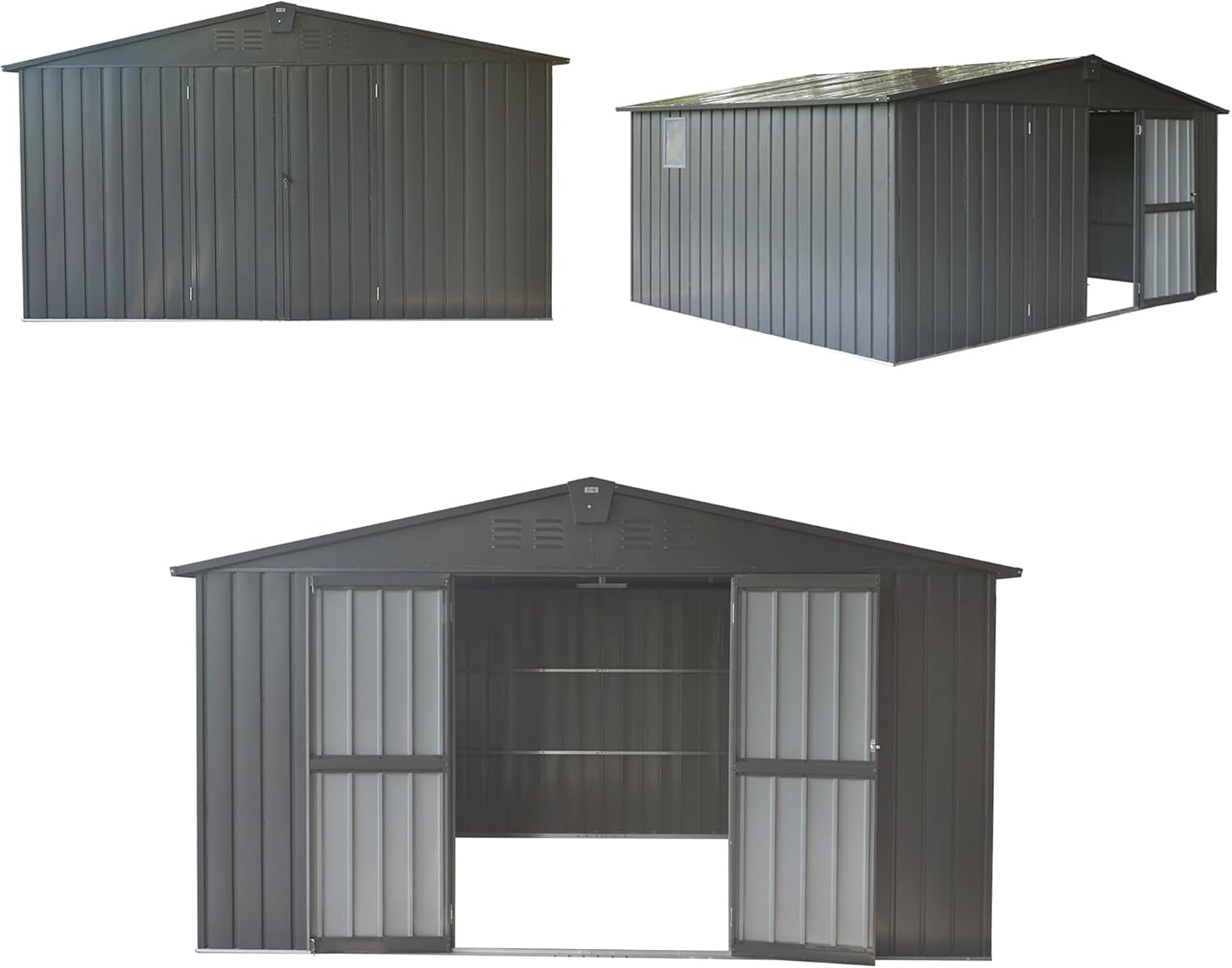 11x9FT Outdoor Storage Shed, with Sloping Roof Galvanized, Latches and Lockable Door, Steel Frame Garden Shed Metal Utility Tool Storage Room for Balcony