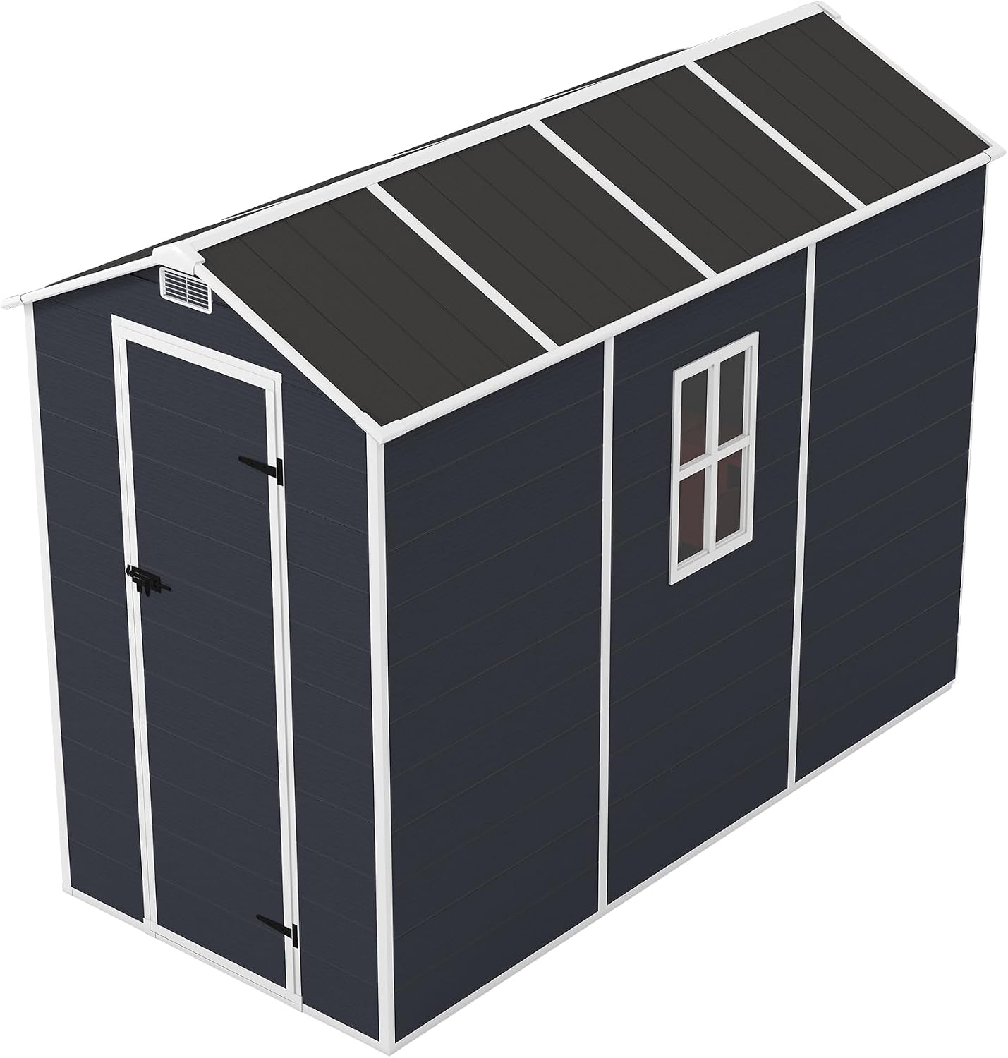 Campcraft 4x8ft Heavy Duty Resin Storage Shed - 12mm Thick PP Walls, Lockable Double Doors & HD Window, Waterproof Outdoor Garden Shed for Lawn Tools/Patio Furniture,Hurricane-Proof UV & Rust Proof