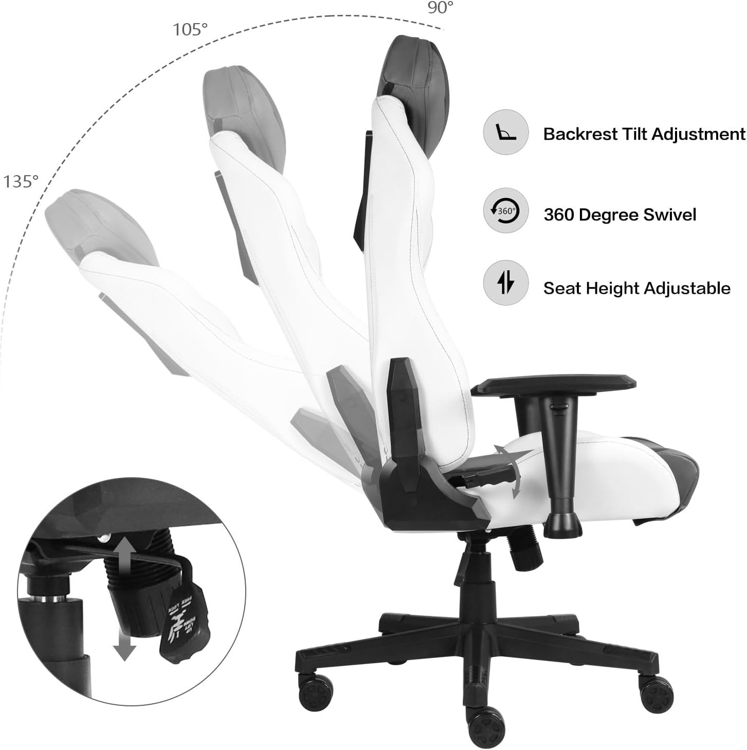 Modern-Depo Ergonomic Gaming Chairs for Adults with High-Density Memory Foam | Swivel Comfortable Office Chair, Big and Tall Video Game Chair, High Back Computer Chair for Home, Office, Grey White