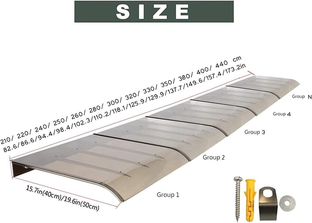 RAINCL Polycarbonate Door/Window Awning- Waterproof Door Canopy- Spliceable Rain, Snow and UV Protection Roofing Canopies，Adding Support No Bracket Hollow Sheet，48 Sizes (Color : Brown, Size : 50x14