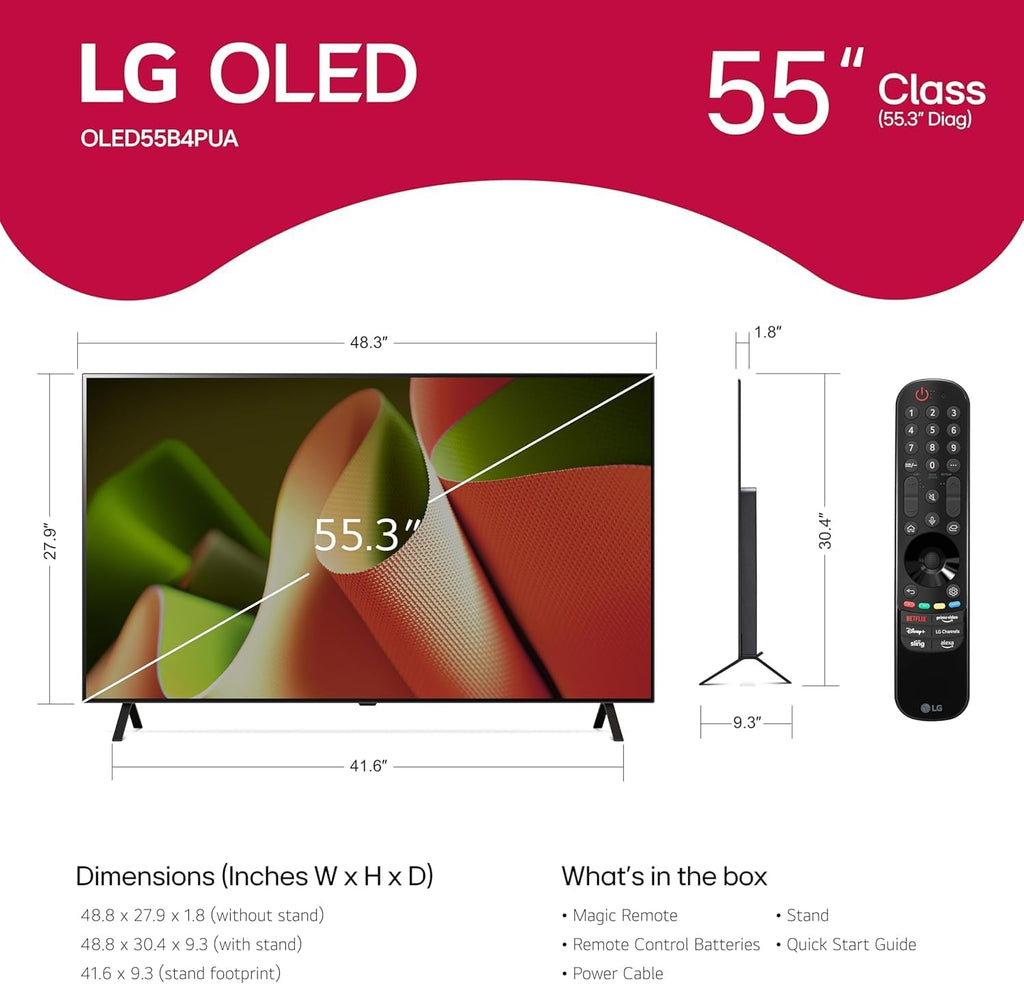LG OLEDB4PUA OLED B4 h HDR 4K Smart OLED TV 120 HZ Refresh Rate + UAX 4K HDMI 2.0 Cable + CPS 24 Months Protection and Streaming Bundle with Alexa (55, Inches)