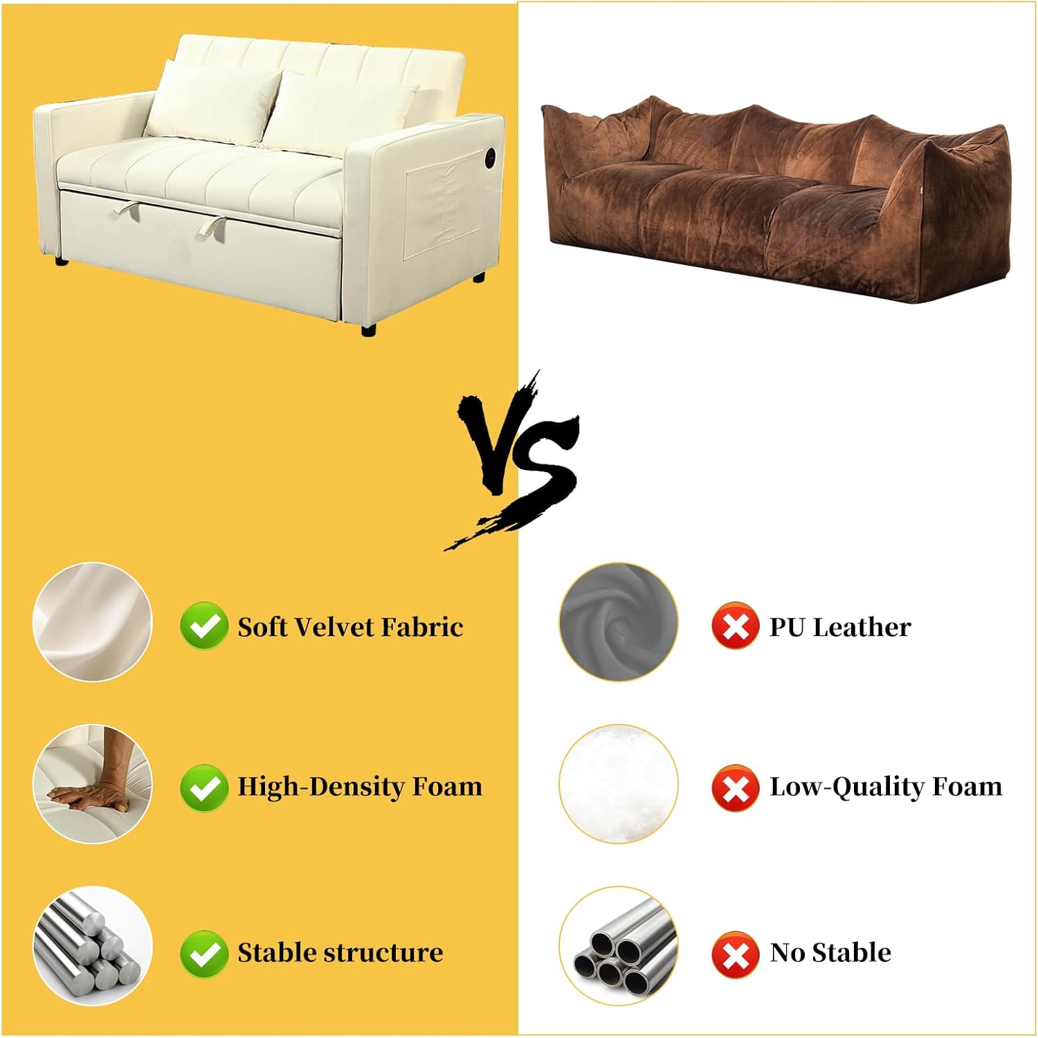 63.8' Queen Sleeper Sofa Bed,3-in-1 Convertible Sofa Bed with Phone Holder,USB Port,Velvet Pull Out Bed with Side Storage,Recliner Loveseat Sofa for Living Room,Small Space (Off-White)