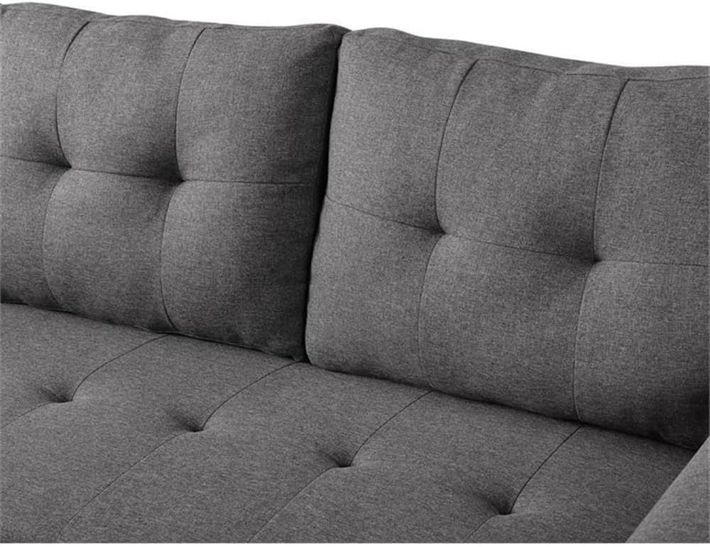 BOWERY HILL Steel Gray Linen Reversible Sectional Sleeper Sofa with Storage, Cotton Blend Upholstery, Pull-Out Bed, Tufted Cushions, Modern Design for Living Room, Small Space Furniture, 3-Seater