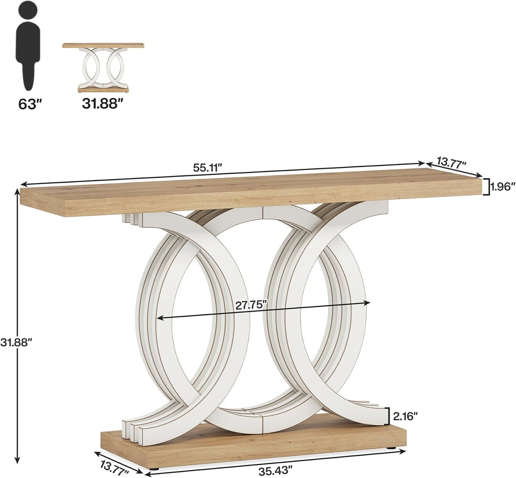 Tribesigns 55 in Console Table with Geometric Base, Modern Hallway Table, Wooden Entryway Table, Foyer Sofa Table, Unique Long Accent Table for Decoration and Organization (White) Brand