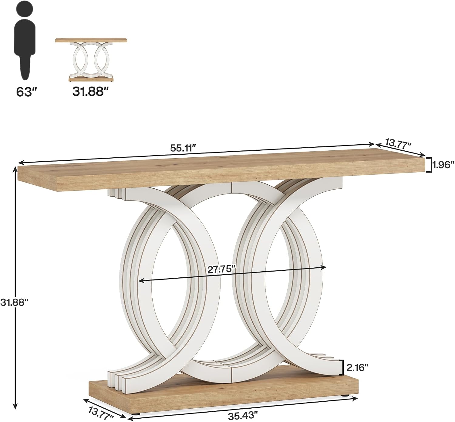 Tribesigns 55 in Console Table with Geometric Base, Modern Hallway Table, Wooden Entryway Table, Foyer Sofa Table, Unique Long Accent Table for Decoration and Organization (White) Brand