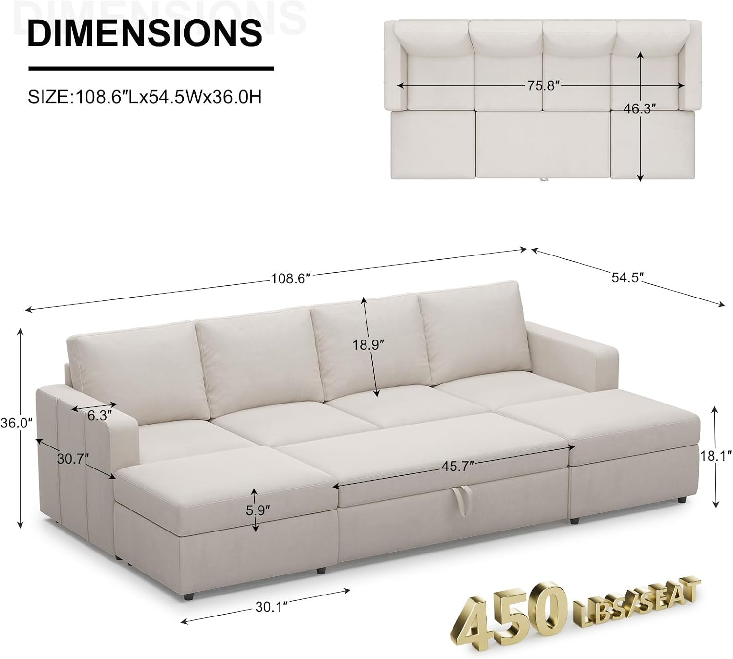 Belffin Modular Sectional Sleeper Sofa Bed with Pull Out Couch, U Shaped Sleeper Pull Out Bed, Convertible Sectional Couches for Living Room, Beige