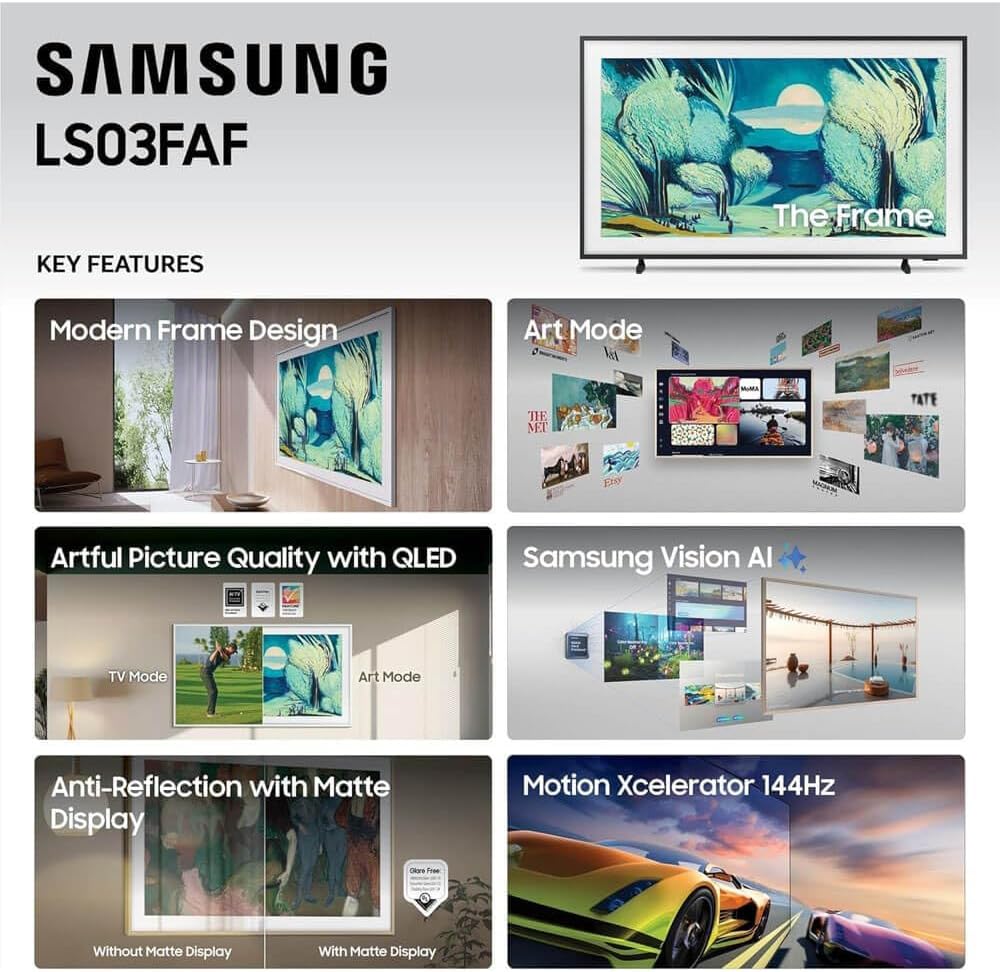 Samsung QN43LS03FKIT 43 inch The Frame LS03F QLED 4K Smart TV Bundle, Quantum HDR, Art Mode, Slim Fit Wall Mount, Alex