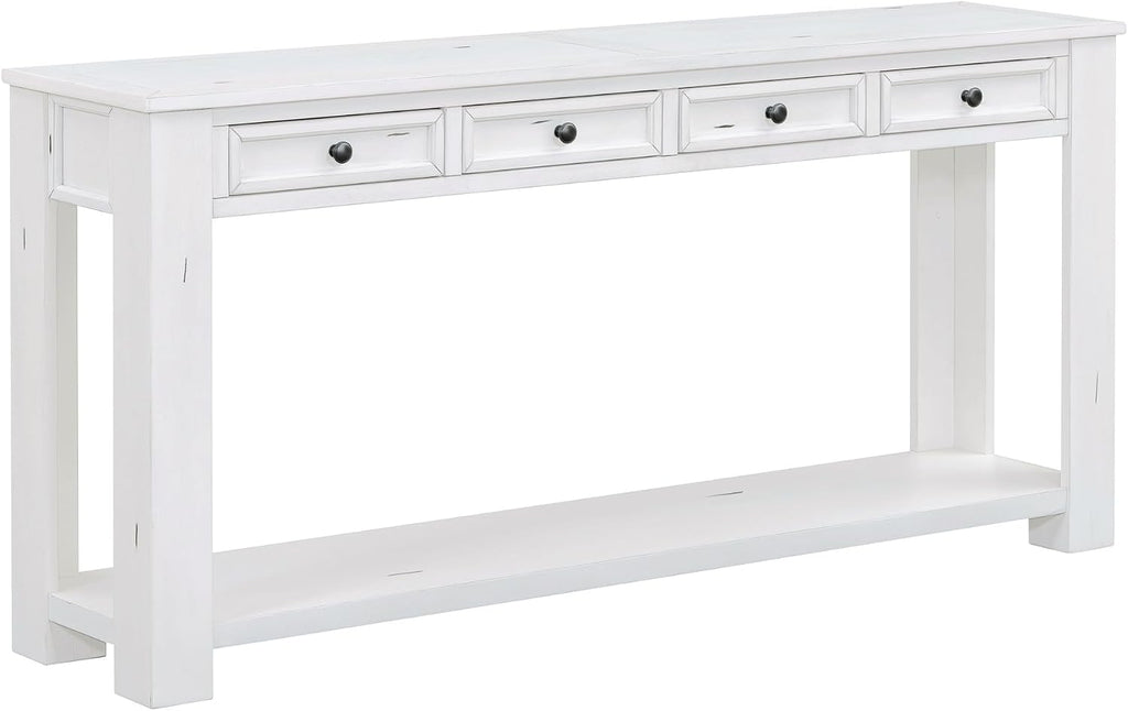 Merax Console Table, 63' Long Extra-Thick Entryway Table Sofa Table with 4 Drawers and Open Shelf for Entryway, Hallway, Living Room (Antique White)