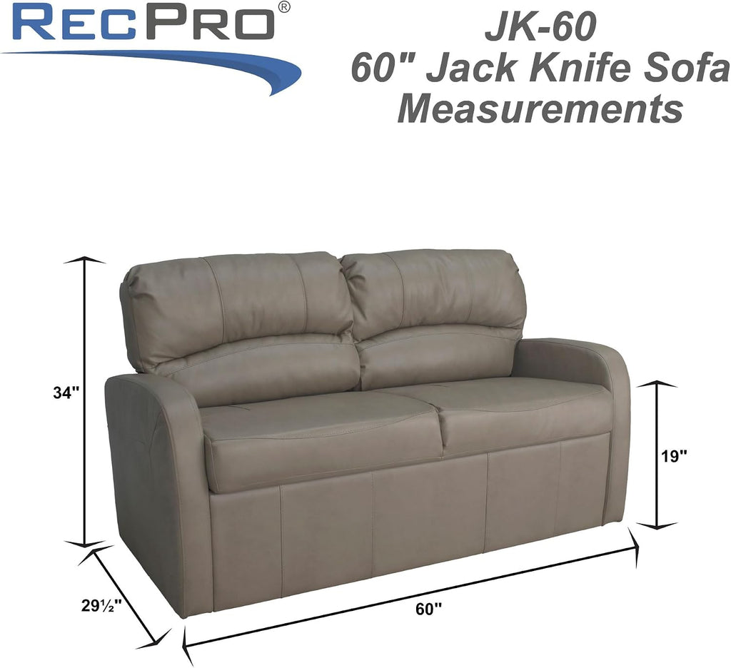 RecPro Charles Collection 60' RV Jack Knife Sofa w/Arms | RV Sleeper Sofa | Gunmetal