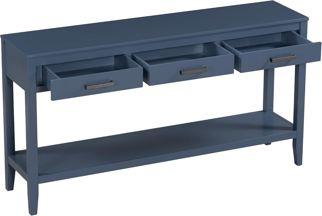 Merax Entryway Console Table with Storage, 3 Drawers Design/Wood Frame/Behind Couch & Sofa, Blue