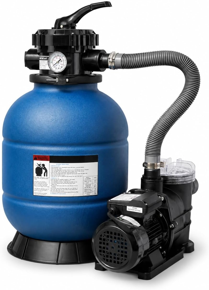 XtremepowerUS 13' Sand Filter Pump for Above Ground Pools 2400GPH Swimming Pool Pump Pressure Gauge up to 10000GAL Pool Pool Sand Filter with 4 Way Valve