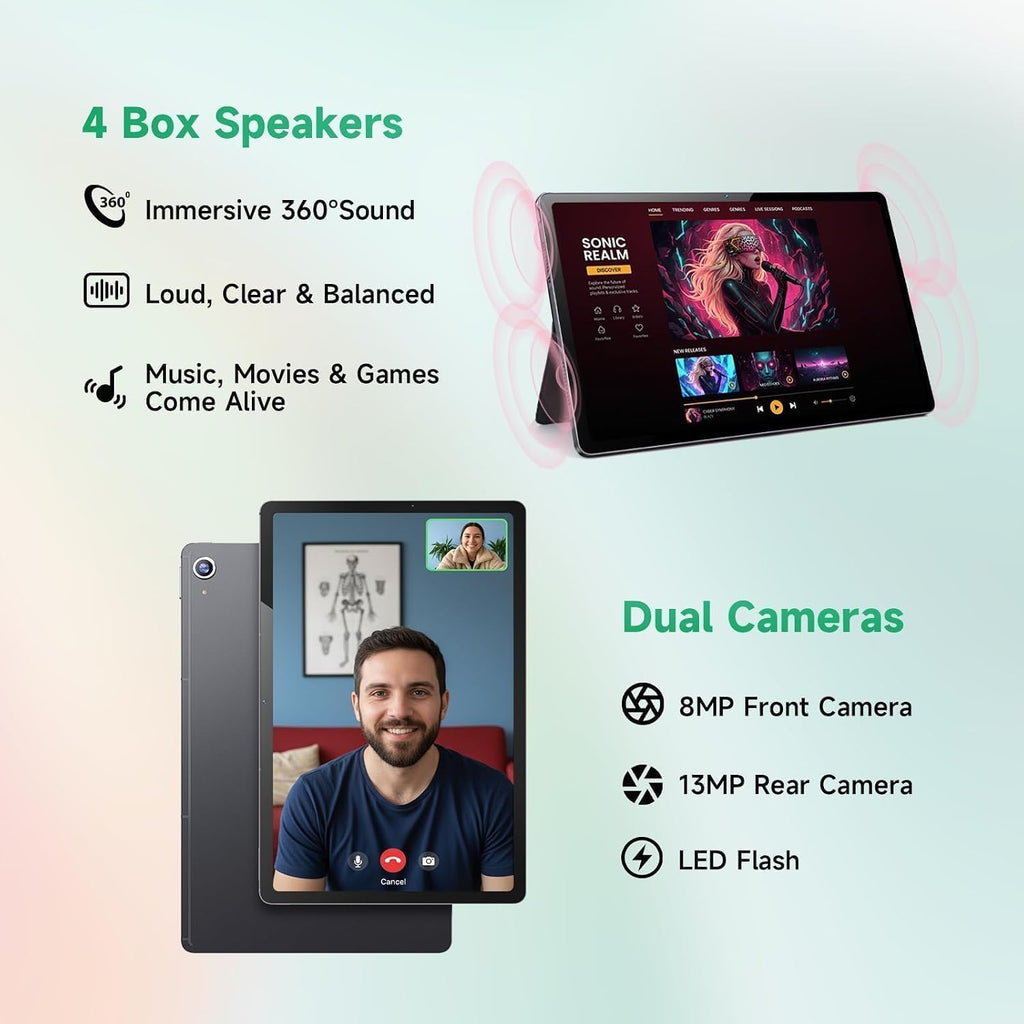 LincPlus T4 Tablet with USI 2.0 Stylus Pen & Magnetic Holder, Android Tablet 11 inch 2K IPS Display, MediaTek Helio G99, 12GB RAM 128GB ROM, 8100mAh Battery, Dual Camera, Quad Box Speakers