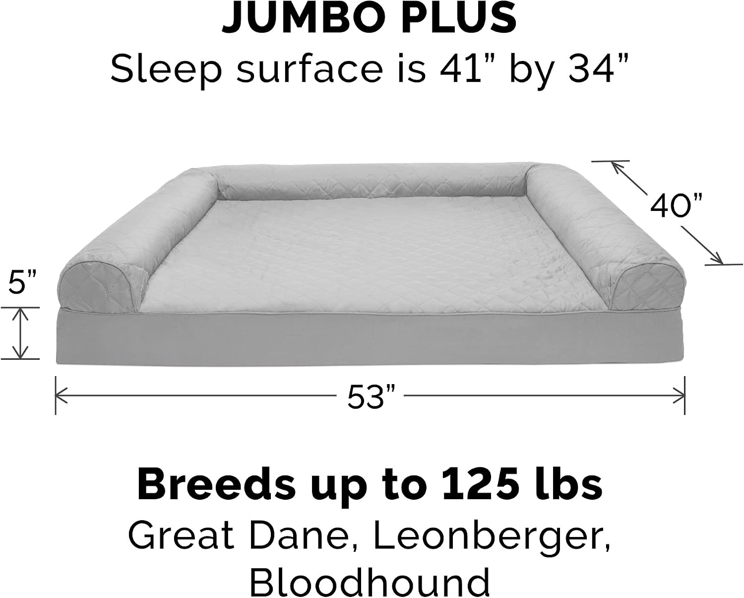 Furhaven Memory Foam Dog Bed for Large Dogs w/ Removable Bolsters & Washable Cover, For Dogs Up to 125 lbs - Quilted Sofa - Silver Gray, Jumbo Plus/XXL