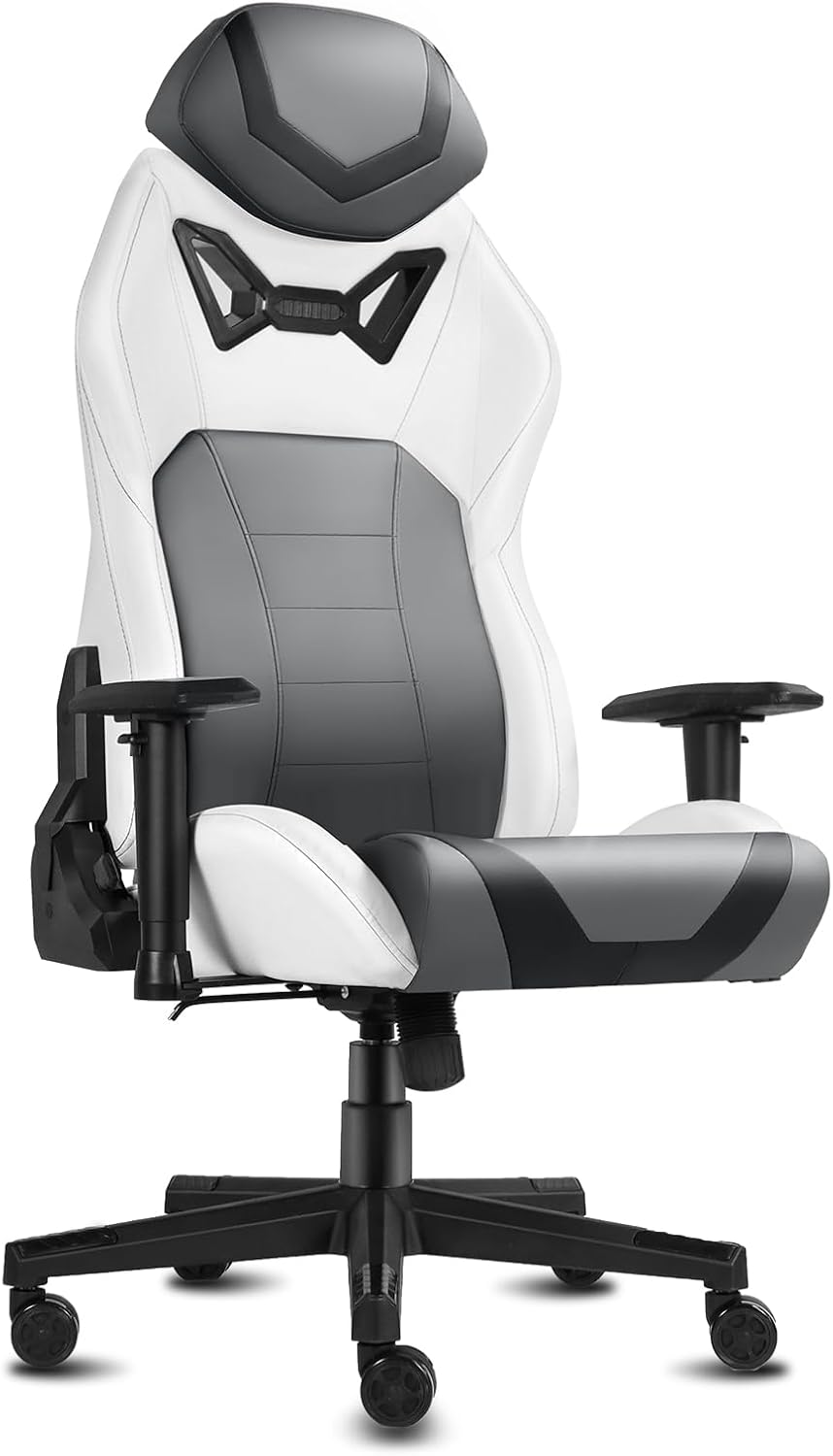 Modern-Depo Ergonomic Gaming Chairs for Adults with High-Density Memory Foam | Swivel Comfortable Office Chair, Big and Tall Video Game Chair, High Back Computer Chair for Home, Office, Grey White